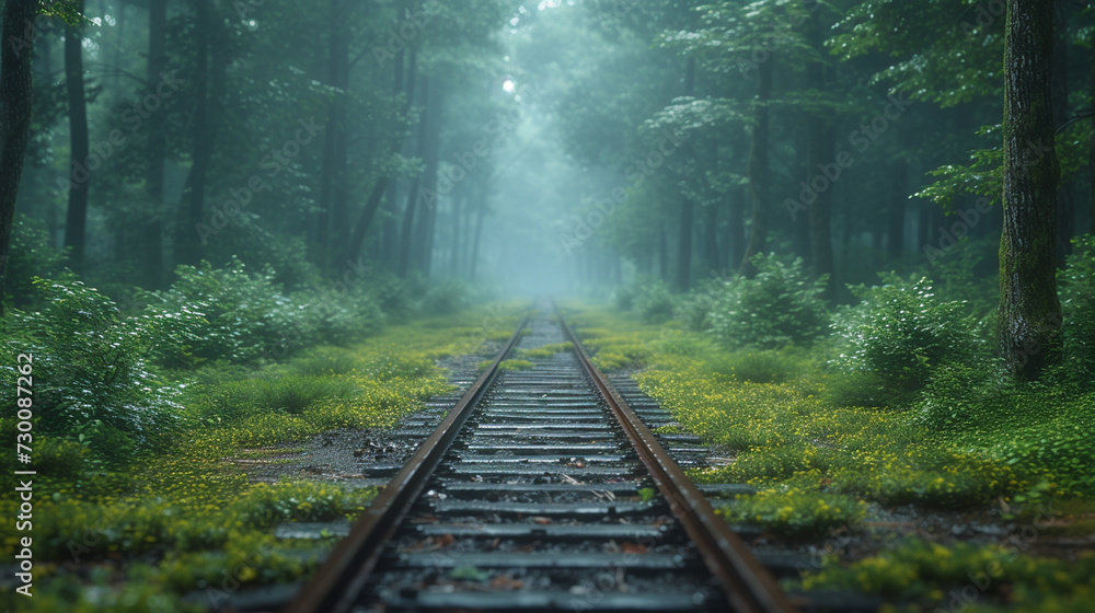 Fototapeta premium Train tracks of through forest.