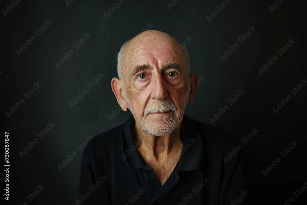Elderly Mans Portrait Against Dark Backdrop In Studio Setting Elderly Mans Portrait Against Dark Backdrop In Studio Setting