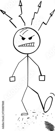 Angry Person Walking, Vector Cartoon Stick Figure Illustration
