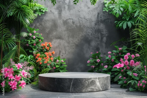 Enhancing Garden Display With Stone Podiums: A Beautiful Showcase For Products Amidst Flowers And Plants