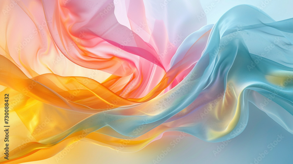 Delicate gradients cascading in a dance of colors, creating a mesmerizing wave in a simple abstract setting