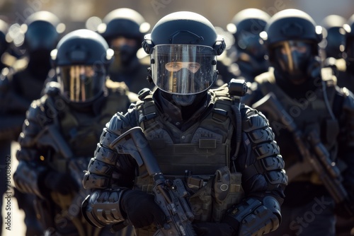 Law Enforcement Team Equipped In Riot Gear Responding To Civil Unrest Or Demonstrations