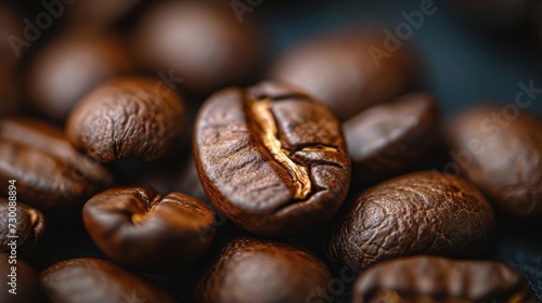 Close-up of dark roasted coffee beans.