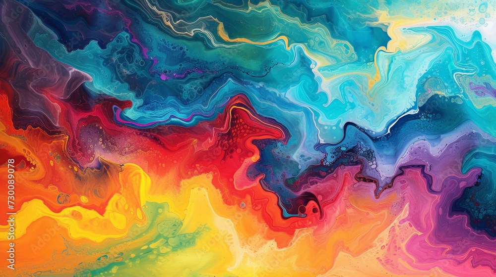 Harmonic liquid rhapsody, simplicity choreographing a dance with vibrant, cascading waves of mesmerizing color.