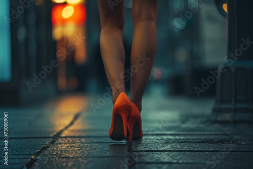 Stylish Urban Evening Womans Elegant Legs Stride Confidently In High Heels