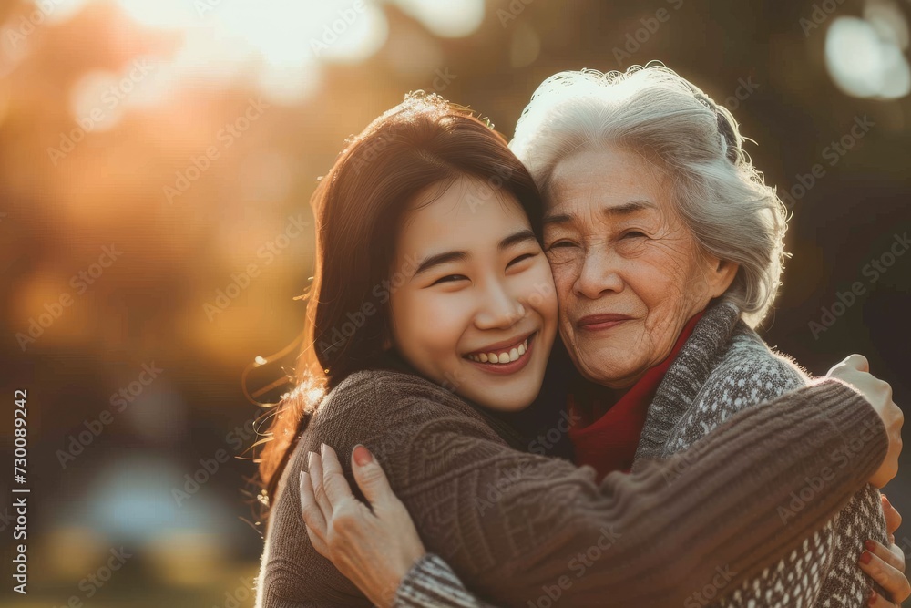 Two Generations Of Women Share Heartwarming Embrace, Radiating Pure Joy And Love Two Generations Of Women Share Heartwarming Embrace, Radiating Pure Joy And Love
