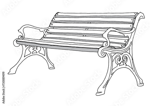 Handmade line drawings of a historic park bench and digitally colored on a transparent background photo