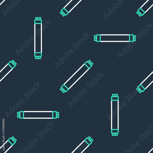 Line Long luminescence fluorescent energy saving lamp icon isolated seamless pattern on black background. Vector