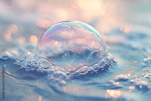 3D rendering of transparent pink luxury ball on water surface, fantasy, product discplay photo