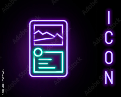 Glowing neon line Card game collection icon isolated on black background. Fantasy ui kit with magic items. Colorful outline concept. Vector