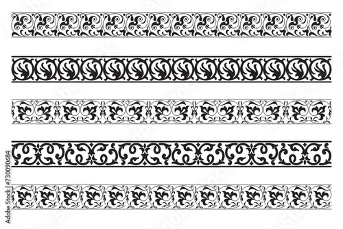 Set of decorative seamless ornamental border - Vector modular