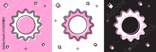 Set Sun icon isolated on pink and white, black background. Summer symbol. Good sunny day. Vector