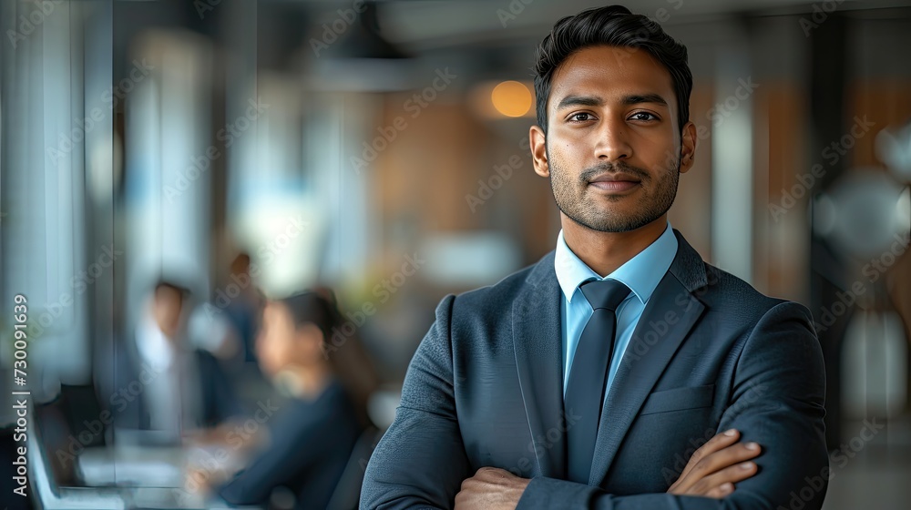 Professional man with crossed arms in a modern office environment. Professional man with crossed arms in a modern office environment.