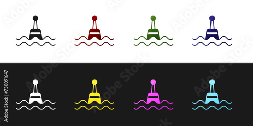 Set Floating buoy on the sea icon isolated on black and white background. Vector