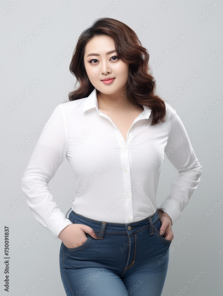 Aspiring Intern, Asian teenage woman, clad in a white shirt, stands before a white background, her infectious smile reflecting her enthusiasm for learning and growth. Generative AI. Aspiring Intern, Asian teenage woman, clad in a white shirt, stands before a white background, her infectious smile reflecting her enthusiasm for learning and growth. Generative AI.