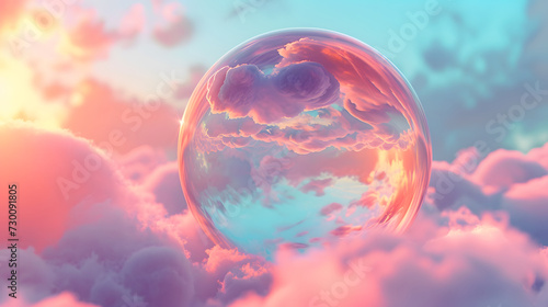 3D rendering of transparent pink luxury ball on water surface, fantasy, product discplay