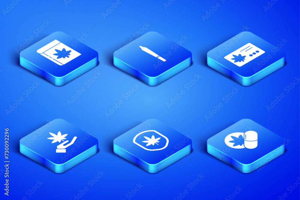 Set Herbal ecstasy tablets, Book and marijuana or cannabis, Shield leaf, Marijuana, joint and Calendar icon. Vector Set Herbal ecstasy tablets, Book and marijuana or cannabis, Shield leaf, Marijuana, joint and Calendar icon. Vector