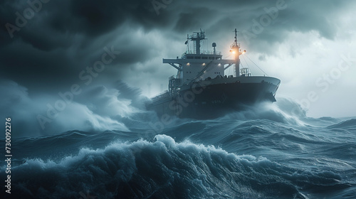 cargo ship in the middle of a stormy ocean