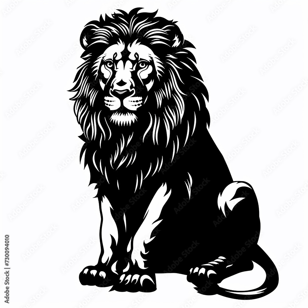 Fototapeta premium Lion balck and white ilustration, logo concept lion