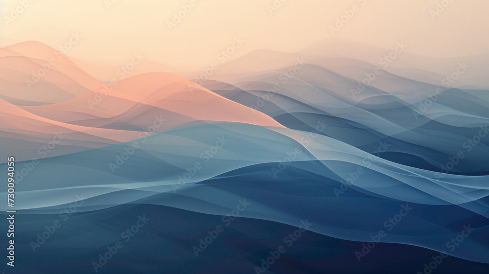 Subdued hues merging gracefully, forming an elegant gradient wave in a serene and abstract environment