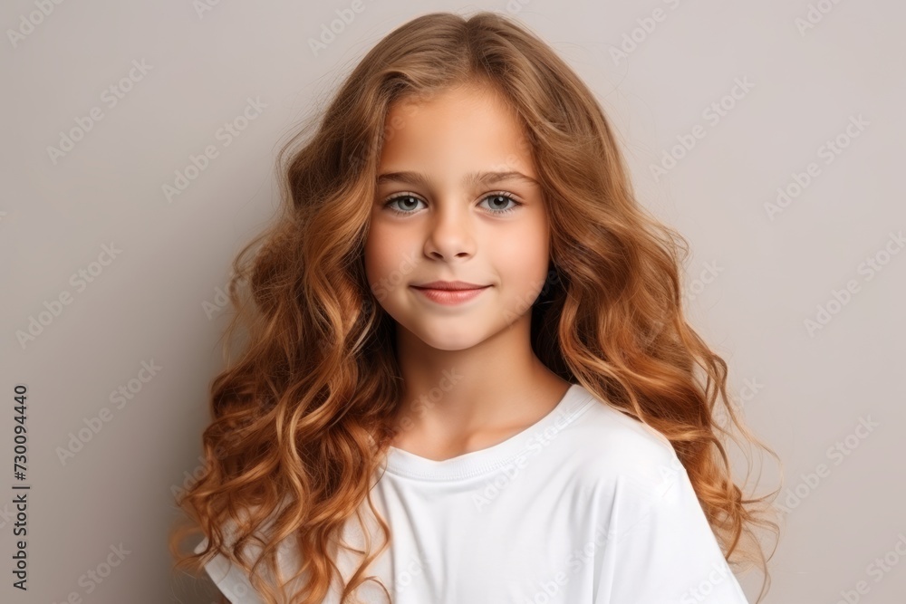 Portrait of a cute little girl with long curly hair looking at camera Portrait of a cute little girl with long curly hair looking at camera