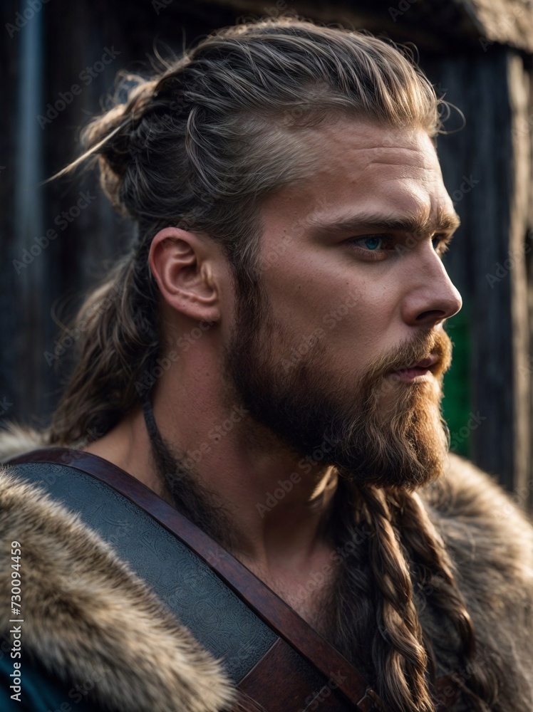 Man With Long Hair and Braided Beard. Generative AI. Man With Long Hair and Braided Beard. Generative AI.