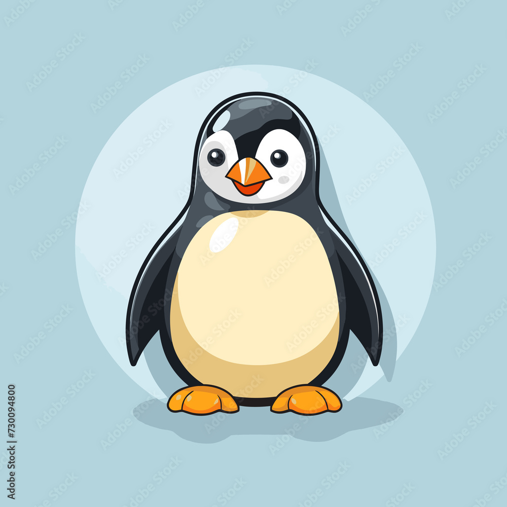 Naklejka premium Premium isolated concept of a cute penguin cartoon in a flat vector logo, representing an animal icon illustration