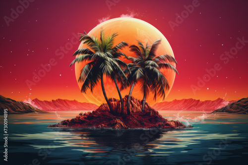 Beautiful island with palm trees. Vacation and travel concept