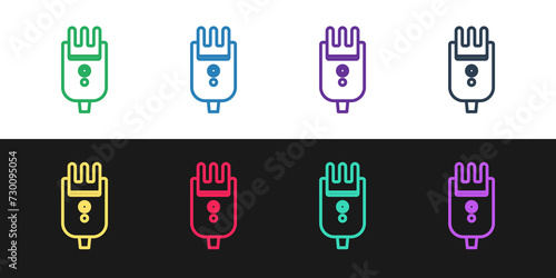 Set line Electrical hair clipper or shaver icon isolated on black and white background. Barbershop symbol. Vector Illustration