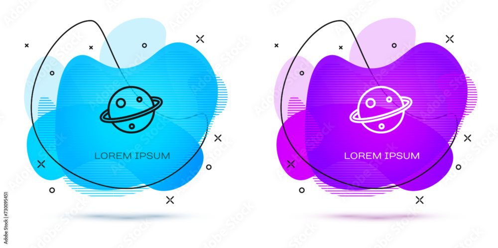 Line Planet Saturn with planetary ring system icon isolated on white background. Abstract banner with liquid shapes. Vector Line Planet Saturn with planetary ring system icon isolated on white background. Abstract banner with liquid shapes. Vector