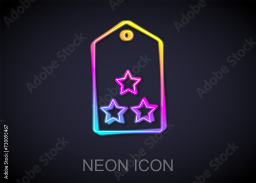 Glowing neon line Military rank icon isolated on black background. Military badge sign. Vector