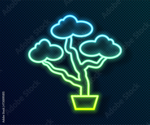 Glowing neon line Japanese bonsai tree icon isolated on black background. Japanese culture, horticulture, olericulture hobby concept. Vector