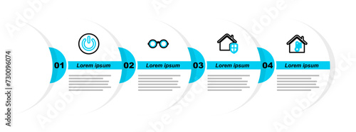 Set line House temperature, under protection, Glasses and Power button icon. Vector