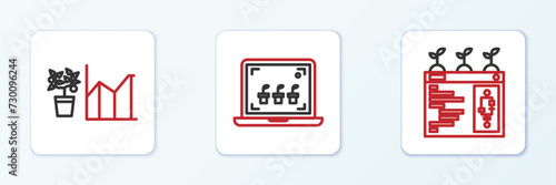 Set line Smart farming technology, Flower statistics and icon. Vector