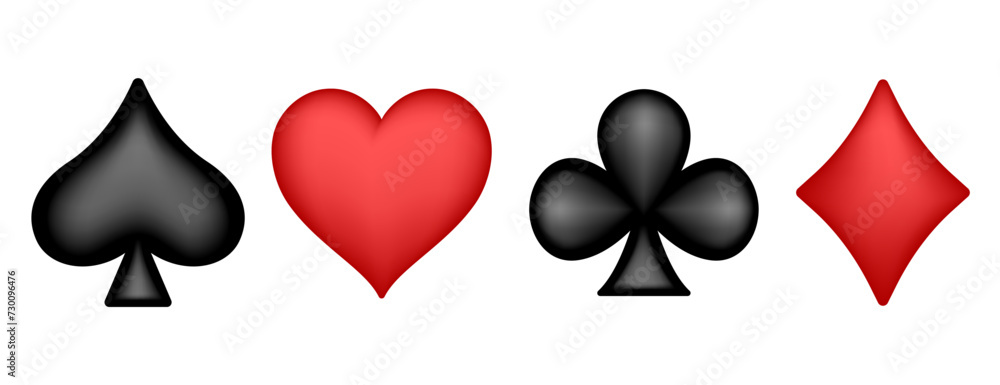 Card suits. Vector suits isolated on white background. 3d vector icons. Card suits. Vector suits isolated on white background. 3d vector icons.