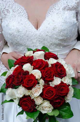 wedding bouquet and gown detail