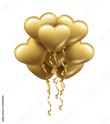 Hearts balloons. Bouquet of balloons. Vector 3D clipart isolated on white background. photo