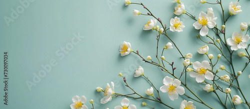 yellow and white flowers on a green surface are cute and beautiful. spring, flora and botany