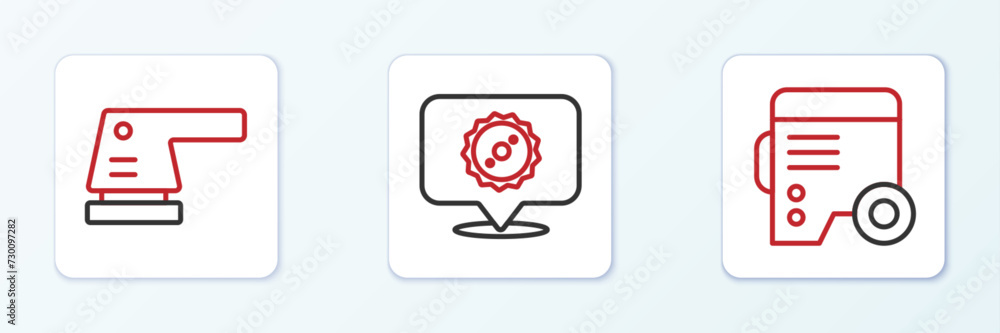 Set line Power electric generator, Electric sander and Circular saw blade icon. Vector Set line Power electric generator, Electric sander and Circular saw blade icon. Vector