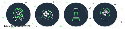 Set line Target, Chess, Medal and Head hunting icon. Vector