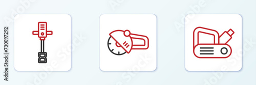 Set line Electric planer tool, Electrical hand concrete mixer and Angle grinder icon. Vector