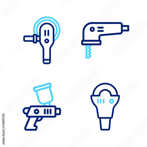 Set line Angle grinder, Paint spray gun, Electric jigsaw and icon. Vector