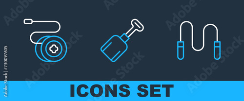 Set line Jump rope, Yoyo toy and Shovel icon. Vector