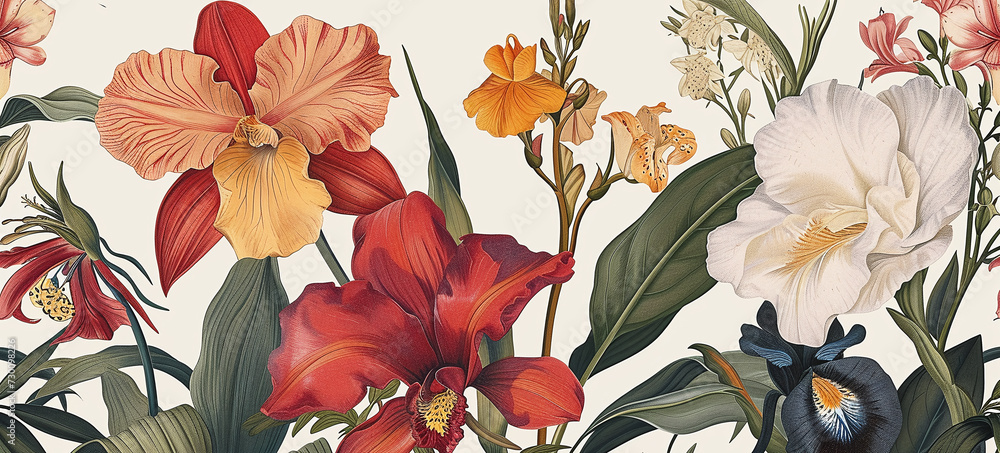 Classic botanical illustration of flowers.Vintage Florals. the arrival of spring. - obrazy, fototapety, plakaty 