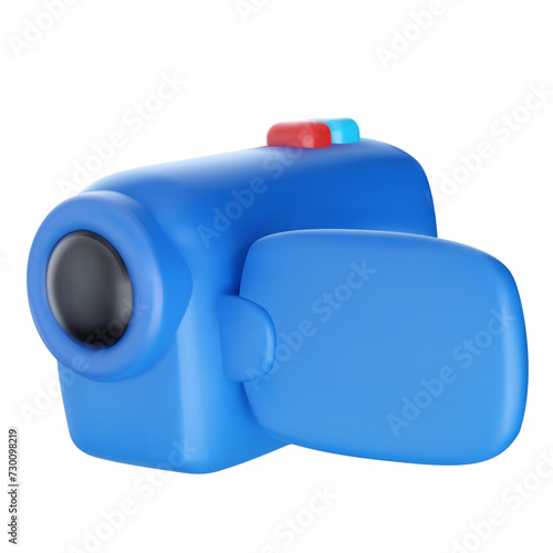 Blue video camera in bright cartoon 3d style. Cute modern minimal vector illustration.