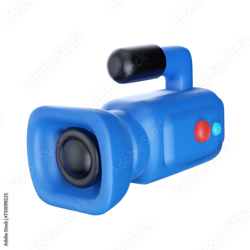 Blue video camera in bright cartoon 3d style. Cute modern minimal vector illustration.