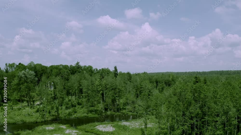A green field next to the forest. Drone view. Green nature A green field next to the forest. Drone view. Green nature