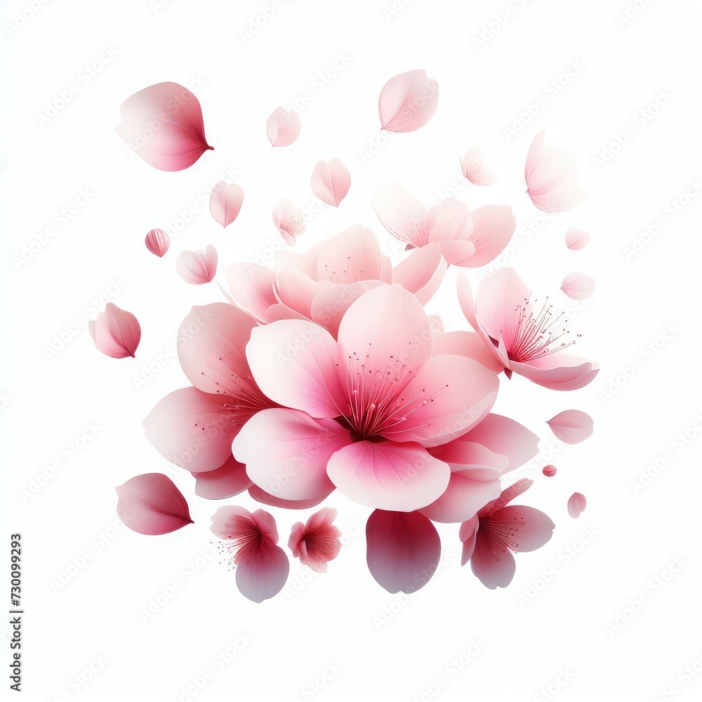 floating pink petals isolated on white background