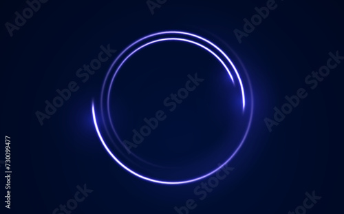 Neon circle frame on blue background. Glowing neon circle frame. Set of neon glowing circles. Glowing rings on dark background. Vector illustration	