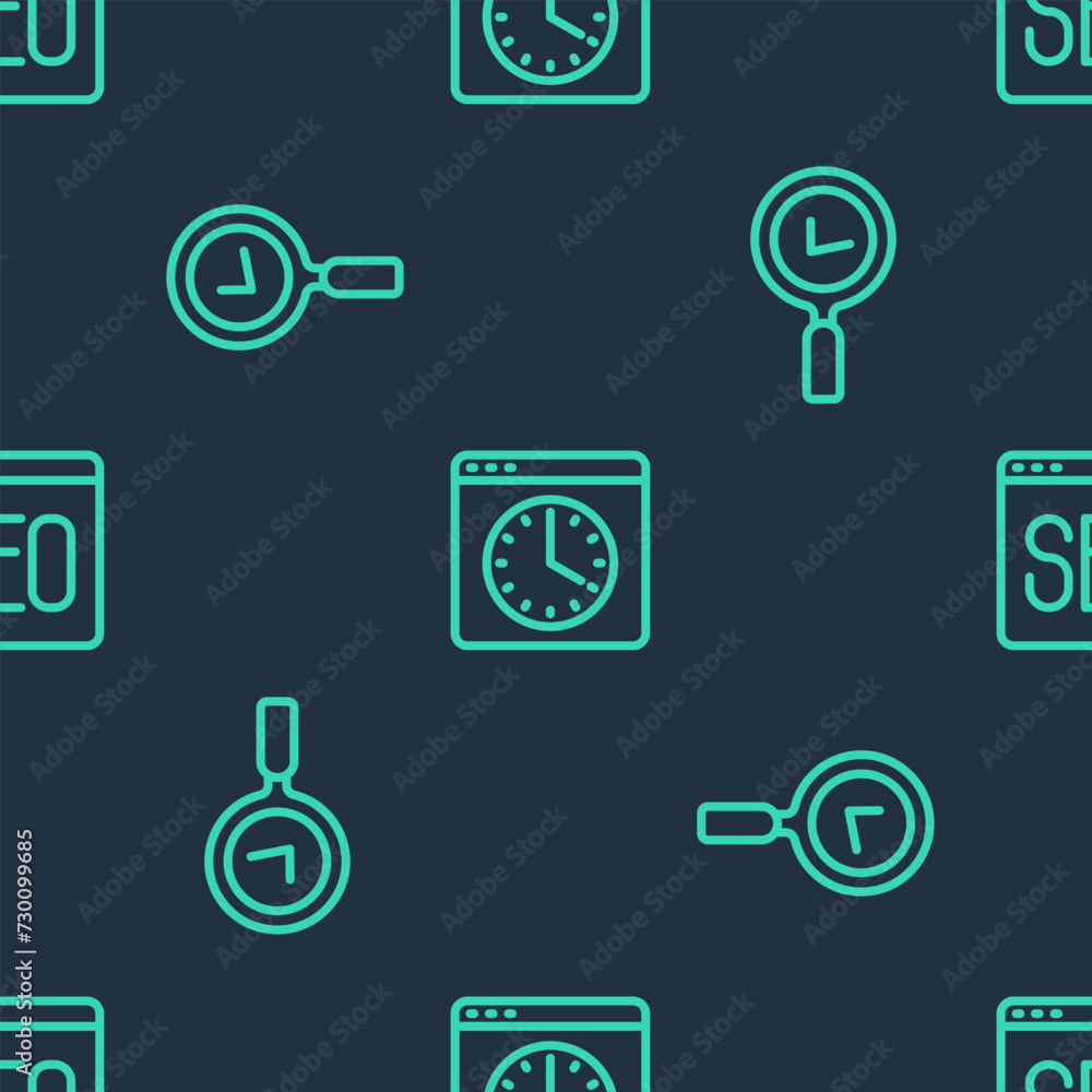 Set line Browser window, Magnifying glass with check mark and SEO optimization on seamless pattern. Vector Set line Browser window, Magnifying glass with check mark and SEO optimization on seamless pattern. Vector